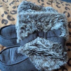 Target Faux Fur Slip-On Clogs in Gray and Black